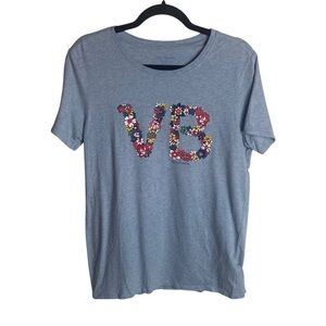 Vera Bradley Womens Size Small VB Floral Bloom Graphic Tee Shirt Blue Cotton